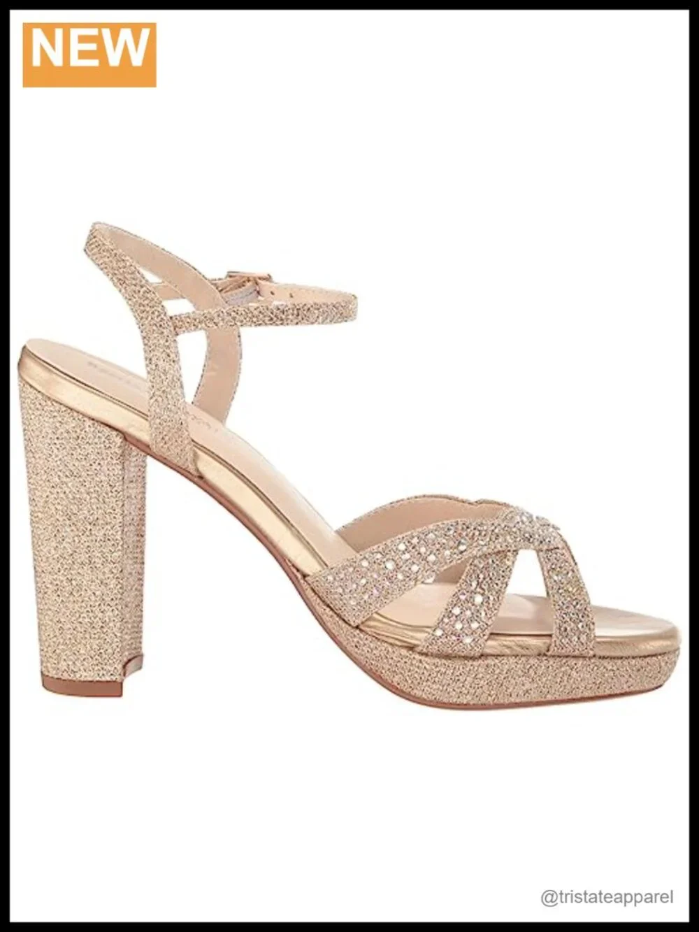 Platform Wedge Sandal with Ankle Strap & Jewel Embellishment, Block Heel